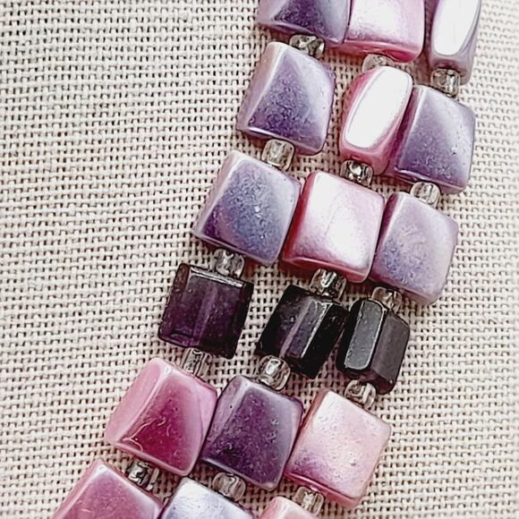 Vintage Japan 1950s Pink Lavender Pearl Finish 3 Strand Necklace 17” - Picture 7 of 13